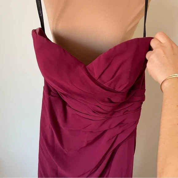 Hayley Paige Occasions Strapless Burgundy Chiffon Bridesmaid Dress 5913 Size 8 - Picture 5 of 12